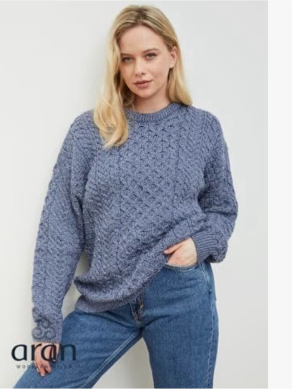 Aran woollen mills cable knit Sweater 100% Merino Wool Pullover Made in Ireland